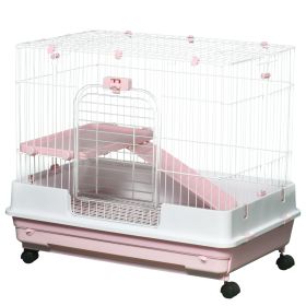 32"L 2-Level Small Animal Cage with Universal Lockable Wheels, Pink