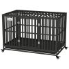 49" Heavy Duty Steel Dog Crate Kennel Pet Cage with Wheels for Convenient Access Anti-Pinching Floor, Black
