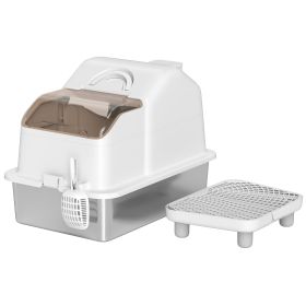 Extra Large Stainless Steel Cat Litter Box w/ High Sided, Removable Lid, Mats, Scoop, Odor Free, Non-Sticky, Leakproof