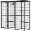 Weld Wire Catio Outdoor Indoor with Waterproof Cover, 4 Jumping Platforms, Hammock, 69" x 22" x 62", Black