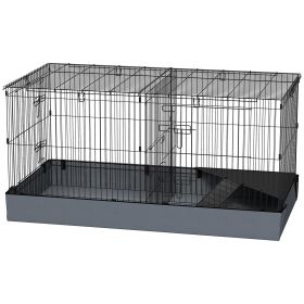 Guinea Pig Cage with Removable Top, 2 Separate Area, Waterproof Bottom Liner, Ramp, Perch, for Rabbits, Hedgehogs