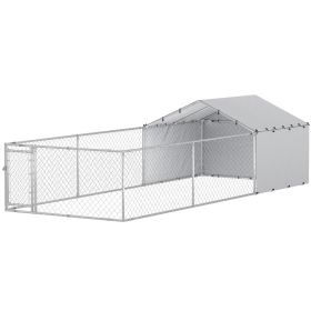 Galvanized Steel Dog Kennel Outdoor with Waterproof & UV-Resistant Cover for Large Dogs, 19.7' x 7.5' x 4.9'