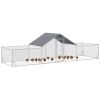 Chicken Run, 23' x 6.6' Metal Chicken Coop with Waterproof and Anti-UV Cover, Spire Roof, Door, for 12-14 Chickens, Ducks, Rabbits, Sliver