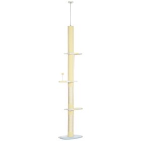 87"-102" Floor to Ceiling Cat Tree w/ Sisal Scratching Posts, Anti-tip Kit, Perches, Toy Ball, Yellow