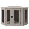 Dog Crate Furniture with Cushion, 41 Inch Corner Design Dog Crate End Table for Medium Dogs, Walnut Brown