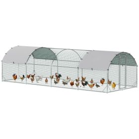 Galvanized Large Metal Chicken Coop Cage Walk-in Enclosure Poultry Hen Run House Playpen Rabbit Hutch with Cover for Outdoor Backyard 9.2' x 24.9' x 6