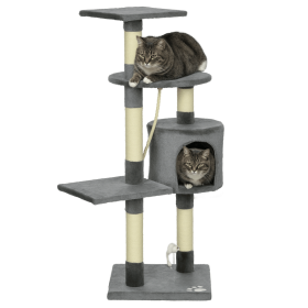 46Inch Scratching Cat Tree, Multi Level Cat Tower for Large Cats Adult with Toys and Condo, Grey
