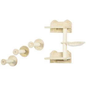 4Pcs Cat Wall Shelf with Scratching Posts, Hammock, Steps, Platforms, Cat Shelves for Relaxing, Sleeping, Jumping, Cat Wall Climber for Indoor Cats