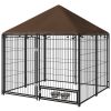 4.6' x 4.6' x 5' Outdoor Dog Kennel with Canopy, Rotating Bowls, Coffee
