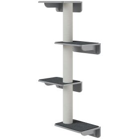Wall-Mounted Cat Shelf with 4 Platforms and 3 Scratching Posts, Cat Wall Climber for Climbing and Lounging, Light Grey