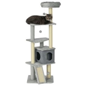 57.5" Cat Tree with Scratching Posts, Large Cat Tower for Indoor Cats with Bed, House, Toys, Grey