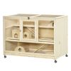 Wooden Hamster Cage, 3 Tier Rat Cage with Openable Roof, Run, Ladders, Run, Ladders, Wheels, Tray, Natural Wood