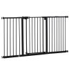 Pet Gate with Door Dog Gate and Barrier Indoor for Stairs Includes 7", 8", 12" Extensions Kit, 30 Inch Tall Pressure-Mounted Safety Gate, Black