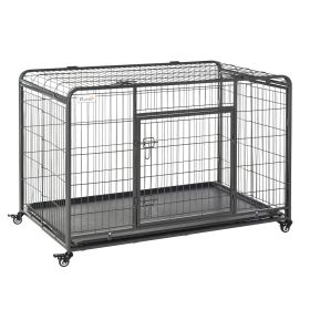 Folding Dog Crate Heavy Duty Cage for Extra Large Sized Dogs with Double Doors, Lockable Wheels Tray, 49" x 30" x 32"