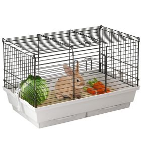 Rabbit Guinea Pig Cage, Bunny Cage Pet Pen with Sliding-Out Trays, Bottom Wood Board, Doors, 24" x 15" x 16"