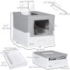 Top Entry Enclosed Kitty Litter Box with Scoop, Tray, Front Entry, Large Space, Foldable, Portable, Grey