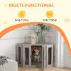 Dog Crate Furniture with Cushion, 41 Inch Corner Design Dog Crate End Table for Medium Dogs, Walnut Brown