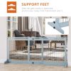 41"-72" Wooden Freestanding Pet Gate with Support Feet, for Small Medium Dogs, Grey-Blue