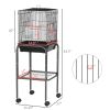 PawHut 44.5 Black Metal Bird Cage with Stand Detachable Rolling Kit for Parakeets Cockatiel Canary Finch Lovebird Parrotlet