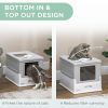 Top Entry Enclosed Kitty Litter Box with Scoop, Tray, Front Entry, Large Space, Foldable, Portable, Grey