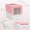 Top Entry Enclosed Kitty Litter Box with Scoop, Tray, Front Entry, Large Space, Foldable, Portable, Pink