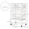 52" Large Rolling Steel Bird Cage Bird House with Rolling Stand, Storage Shelf, Wood Perch, Food Container, White