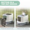 Enclosed Cat Litter Box with Lid, Scoop, Top Entry, Deodorization Bags, Drawer Type Cat Litter Tray, Easy to Clean, Grey