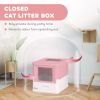 Top Entry Enclosed Kitty Litter Box with Scoop, Tray, Front Entry, Large Space, Foldable, Portable, Pink