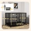 49" Heavy Duty Steel Dog Crate Kennel Pet Cage with Wheels for Convenient Access Anti-Pinching Floor, Black
