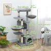 52.5" Cat Tree Tower with Scratching Posts, Cat Condos, Bed, Platforms, Hammocks, for Indoor Cats, Grey