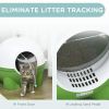 Hooded Cat Litter Box with Lid, Scoop, Leaking Sand Pedal, Top Handle, Dark Green