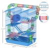 18.5" 5 Tier Hamster Cage with Tubes and Tunnels, Small Animal Cage, Rat Gerbil Cage with Water Bottle, Food Dish, Exercise Wheel, Blue