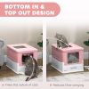 Top Entry Enclosed Kitty Litter Box with Scoop, Tray, Front Entry, Large Space, Foldable, Portable, Pink