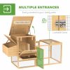 75" Wooden Chicken Coop with Nesting Box, Removable Tray, Ramp Run, for Garden Backyard, Natural Wood