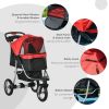 Luxury Pet Stroller Lightweight Dog Cat Travel Carriage with 3-Rubber Wheels, One-click Folding Design, Adjustable Canopy, Zippered Mesh Window Door