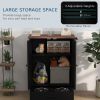 Pet Food Storage Container Dog Feeding Station w/ Adjustable Panel, Hooks, for Medium Sized Dogs, Black