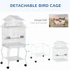 53.9'' Large Rolling Steel Bird Cage Bird House with Detachable Rolling Stand, Storage Shelf, Wood Perch, Food Container, White