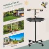 Portable Bird Play Stand, Parrot Perch Bird Feeder Station with Wheels, Stainless Steel Feeding Bowls, Tray, Gray