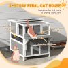 2-Story Wooden Cat House Outdoor with Balcony, Openable Top, Escape Door, Removable Panel & Floor, for Backyard, Outside