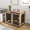 39" Dog Crate Furniture, Dog Kennel Furniture End Table with Sliding Barn Door for Large Dogs, Walnut Brown