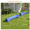 7pc Agility Training Equipment for Dogs w/ Tunnels, Weave Poles Adjustable Hurdle, Jumping Ring, Pause Box, Blue