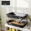 2-Tier Small Animal Cage with 2 Doors, Trays, Dish, Bottle, and Ramp for Bunny, Ferret, Chinchilla, Black