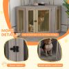 Corner Dog Crate, Furniture Dog Cages with Cushion for Large-Sized Dog, Indoor Use, Walnut Brown
