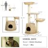 Cat Tree, 47" Cat Tower for Indoor Cats with Cattail Fluff Cat Condo, Cat Beds, Jumping Platform, Scratching Posts, Hanging Toy Ball, Natural