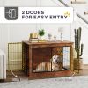 39" Dog Crate Furniture w/ Flip-up Top Opening, 2 Doors, Dog Kennel Furniture for Large Dogs, Rustic Brown