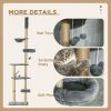 Floor to Ceiling Cat Tree, 90.5" - 98.5" Cat Tower with Scratching Post, Dangling Balls, Platforms, Bed, Hammock, Grey