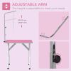 Foldable Pet Grooming Table for Dogs Cats with Adjustable Arm, Non-slip Surface, Pink