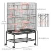 52" Bird Cage with Rolling Stand, Toys, for Budgies Canaries Black