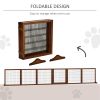 Wooden Pet Gate, Dog Safety Barrier, Freestanding Foldable Fence, w/ 6 Panels, 2 Support Feet, for House Doorway Stairs, Small & Medium Dogs, Coffee