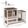 Wooden Rabbit Hutch, Indoor Bunny Cage with Wheels, Pull Out Trays, Run, Brown